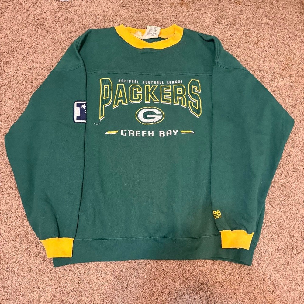 Vintage Green Bay Packers Lee Sport Crewneck Sweatshirt Green Yellow XL NFL Y2K